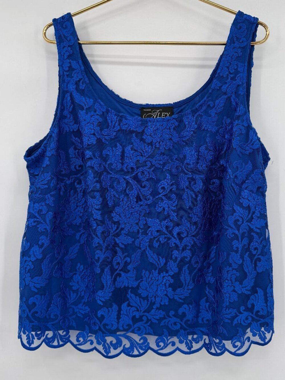 Alex Evenings Lace Tank Top 2X Blue Floral Overlay Dressy Evening Plus Size